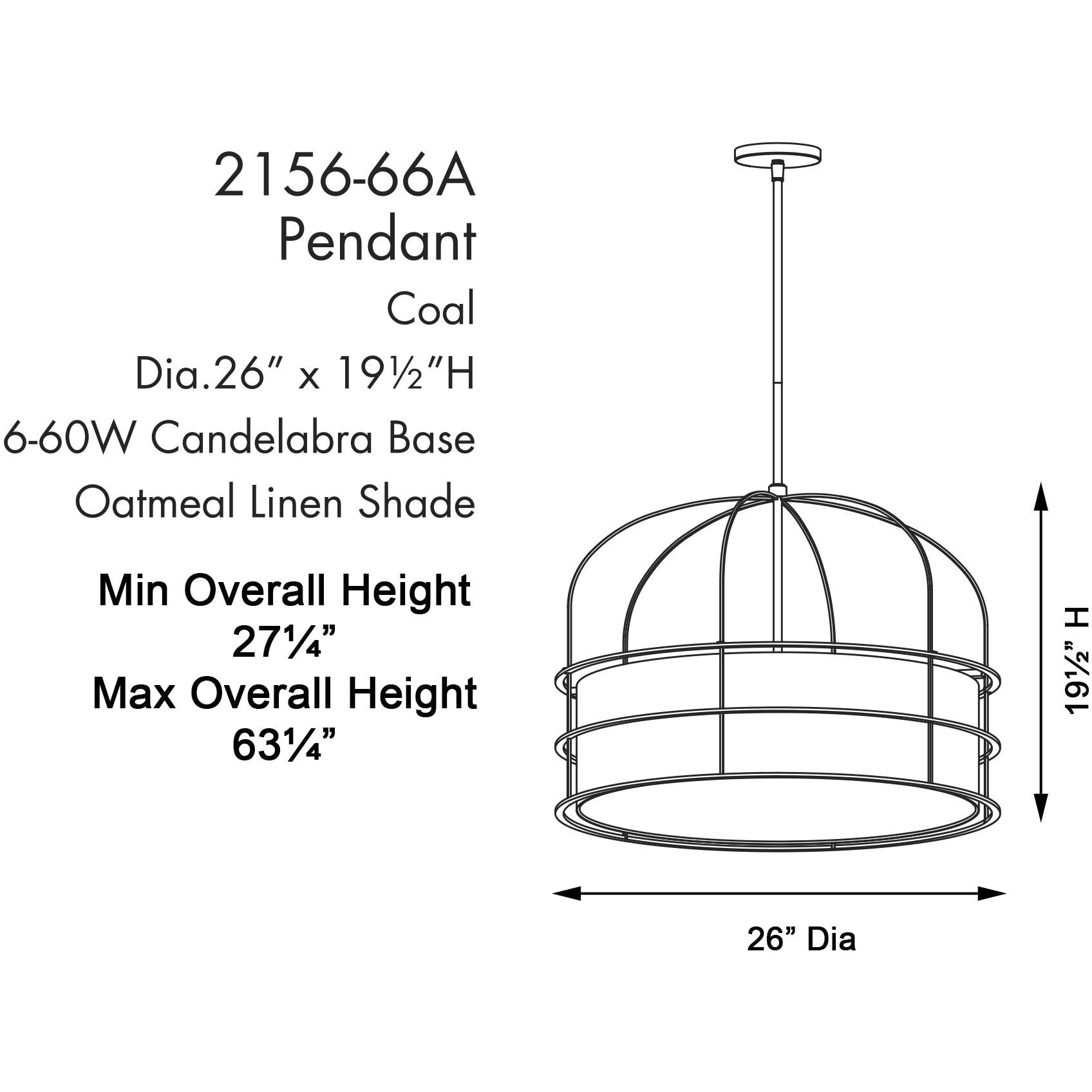 Gateway Park 6 Light 26 inch Coal Pendant Ceiling Light